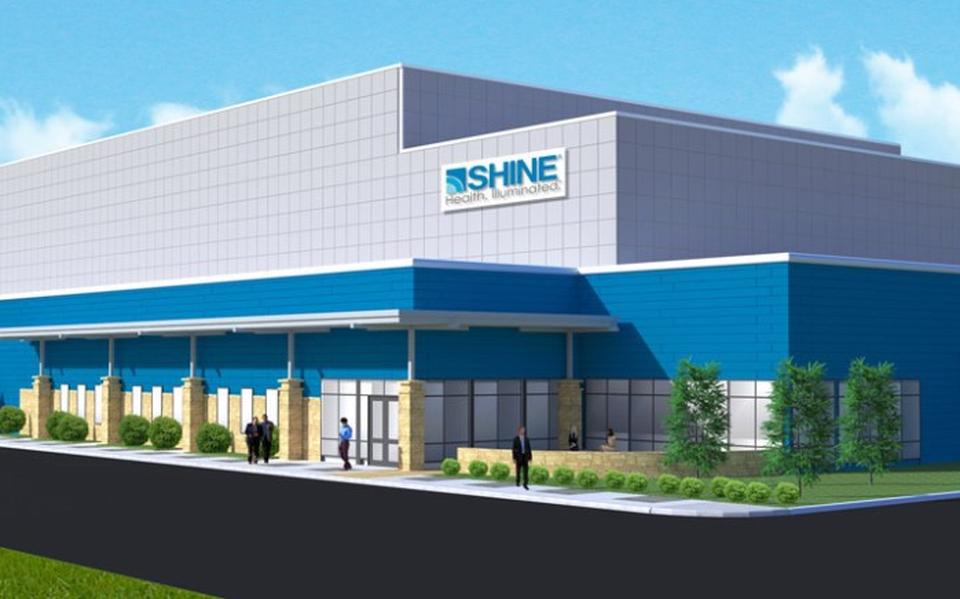 Artistieke impressie van de medische isotopenfabriek die het Amerikaanse Shine Medical wil bouwen bij Veendam.