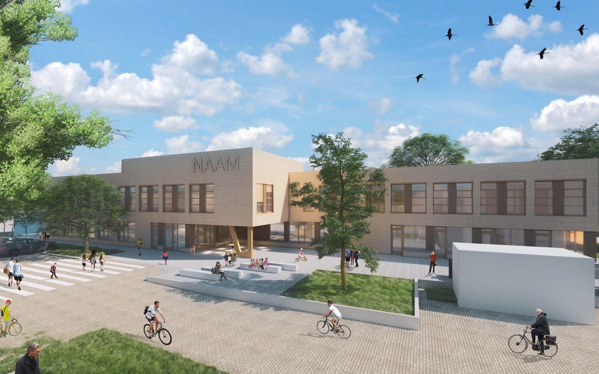 Leerlingen geven het feestelijke startsein voor de nieuwbouw van obs Bargeres in Emmen