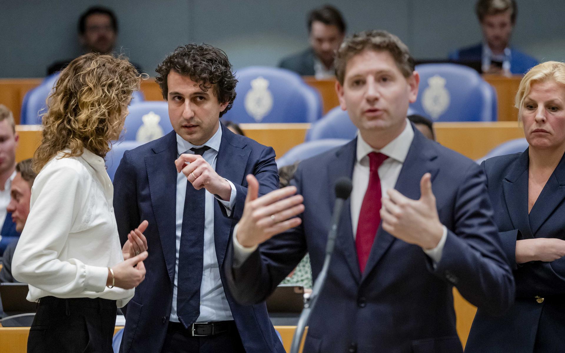 Sophie Hermans (VVD), Jesse Klaver (GroenLinks), Jan Paternotte (D66) en Attje Kuiken (PvdA) tijdens het debat in de Tweede Kamer over de uitslag van de verkiezingen voor de Provinciale Staten. ANP SEM VAN DER WAL