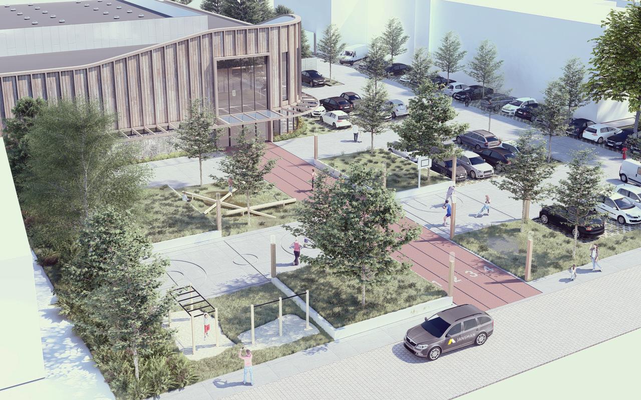 De nog te bouwen sporthal in Emmer-Compascuum. Het plan gaat ook uit van de bouw van woningen en eventueel winkels, maar de risico's daarvan liggen niet bij de gemeente. De nog te bouwen sporthal in Emmer-Compascuum. Het plan gaat ook uit van de bouw van woningen en eventueel winkels, maar de risico's daarvan liggen niet bij de gemeente.