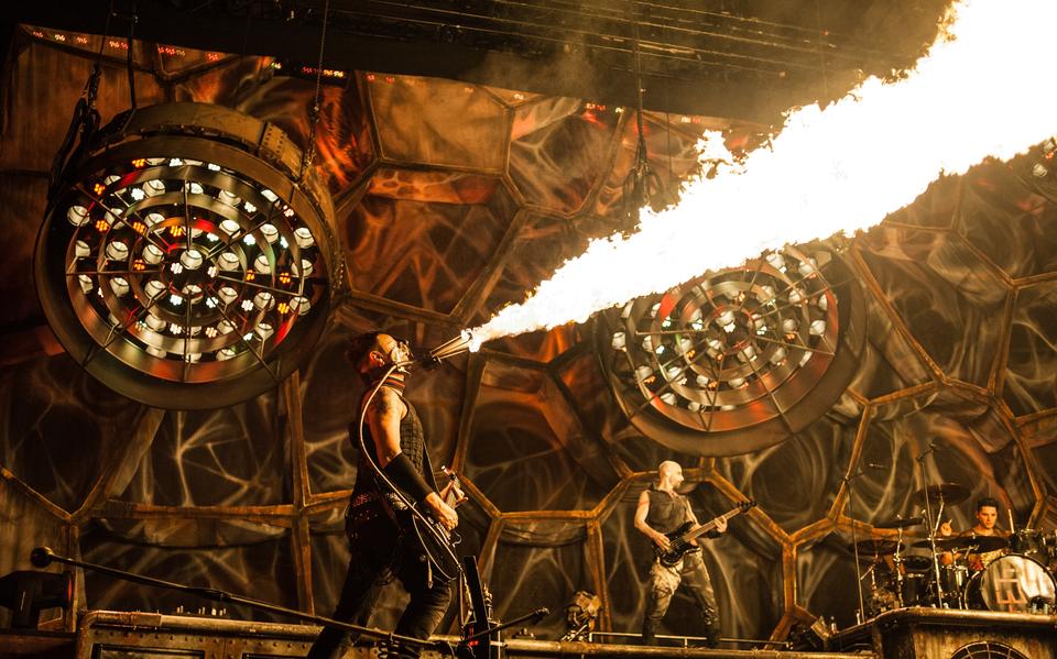 Een concert van Rammstein in Moskou, 2012. 