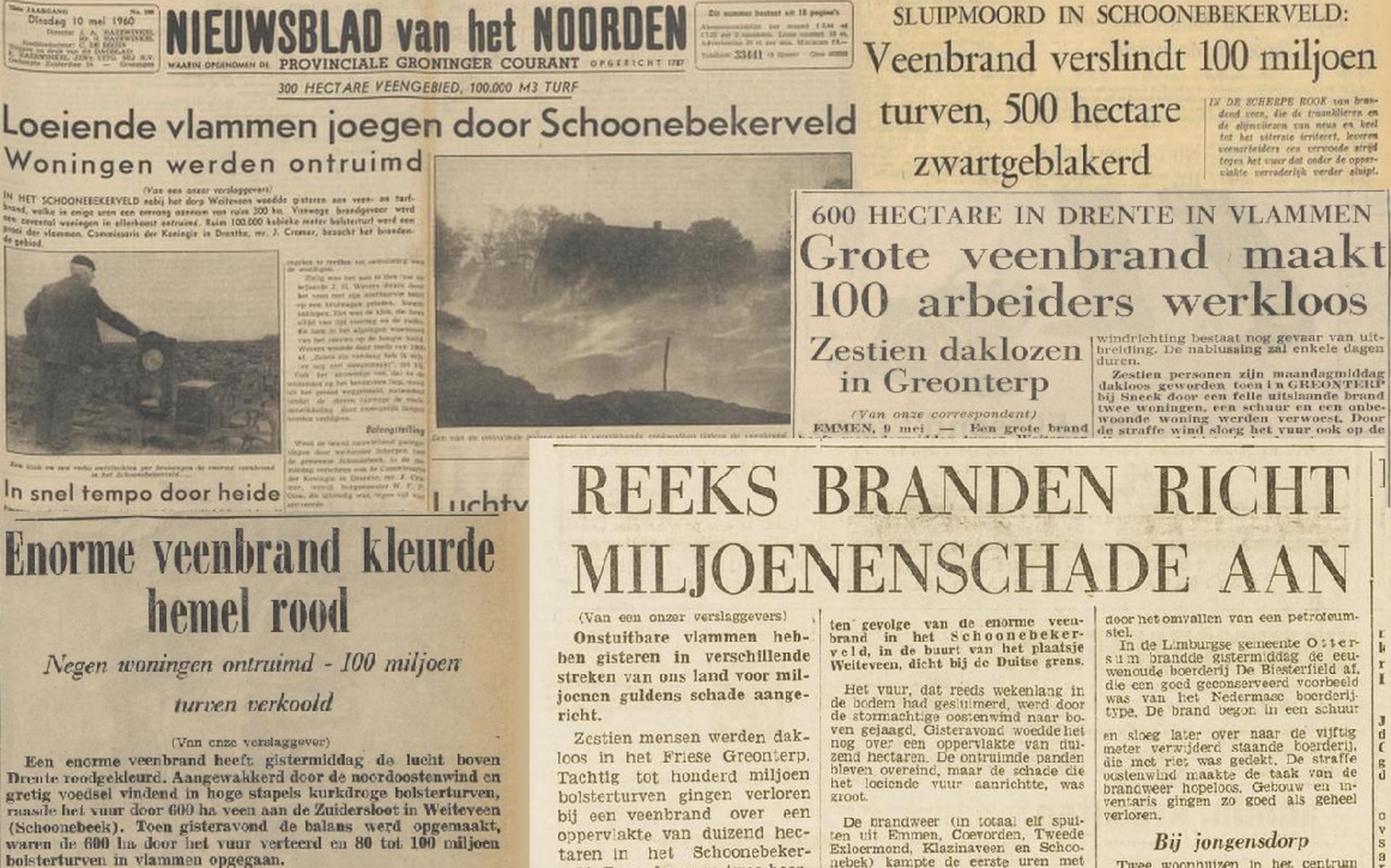 De kranten stonden vol met verhalen over de veenbrand op het Schoonebeekerveld in mei 1960.