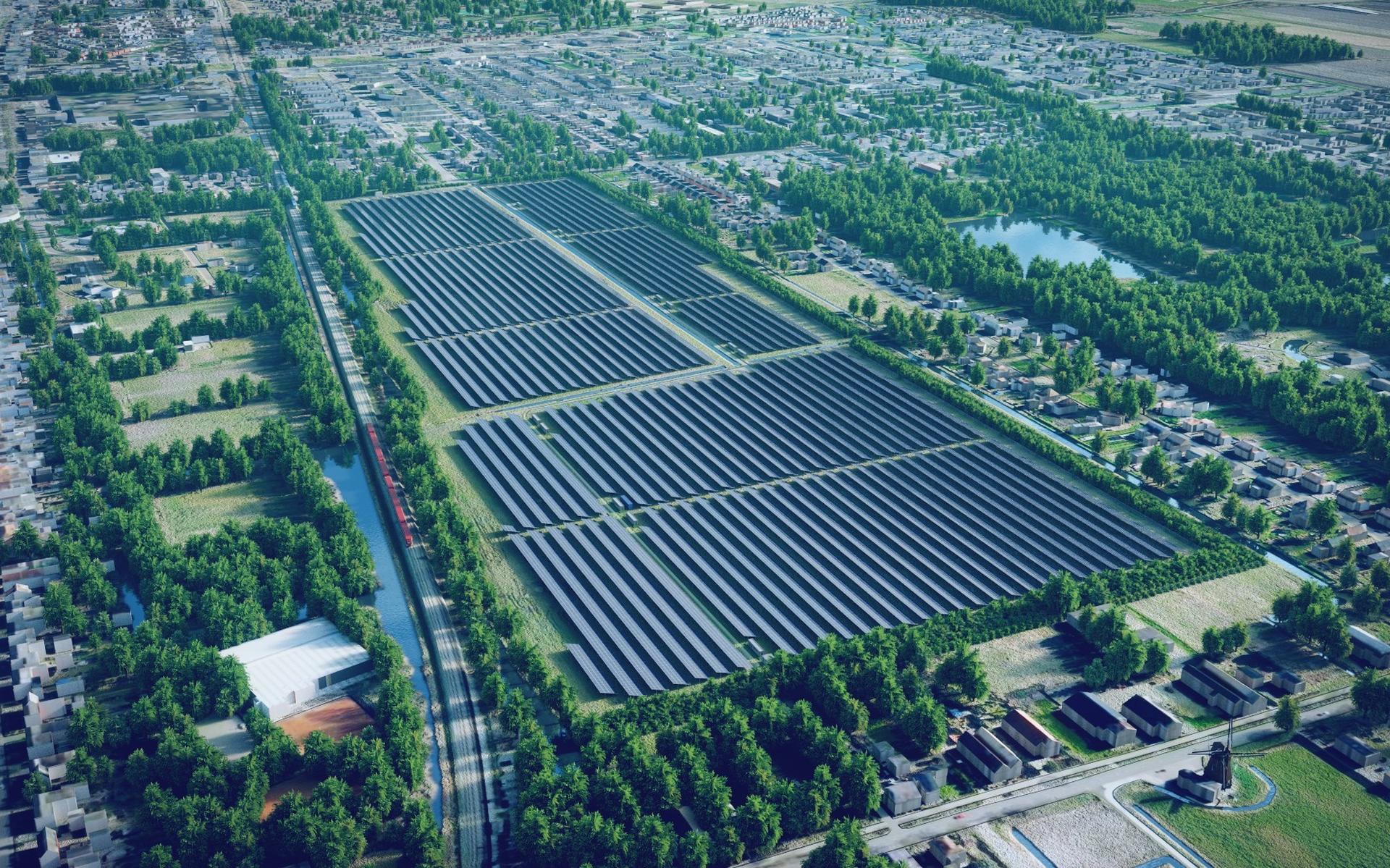 Artist impression van zonnepark Molenwaard in Hoogezand.