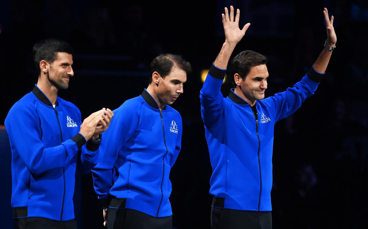 Drie grootheden van de tennissport: Novak Djokovic, Rafael Nadal en Roger Federer (vlnr).