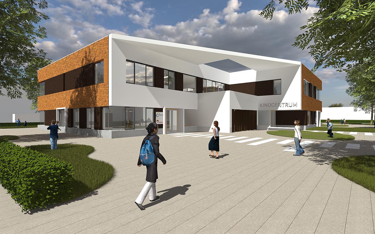 Het kindcentrum dat in Emmer-Compascuum gaat verrijzen. Het pand wordt gebouwd achter multifunctioneel centrum De Deele.
