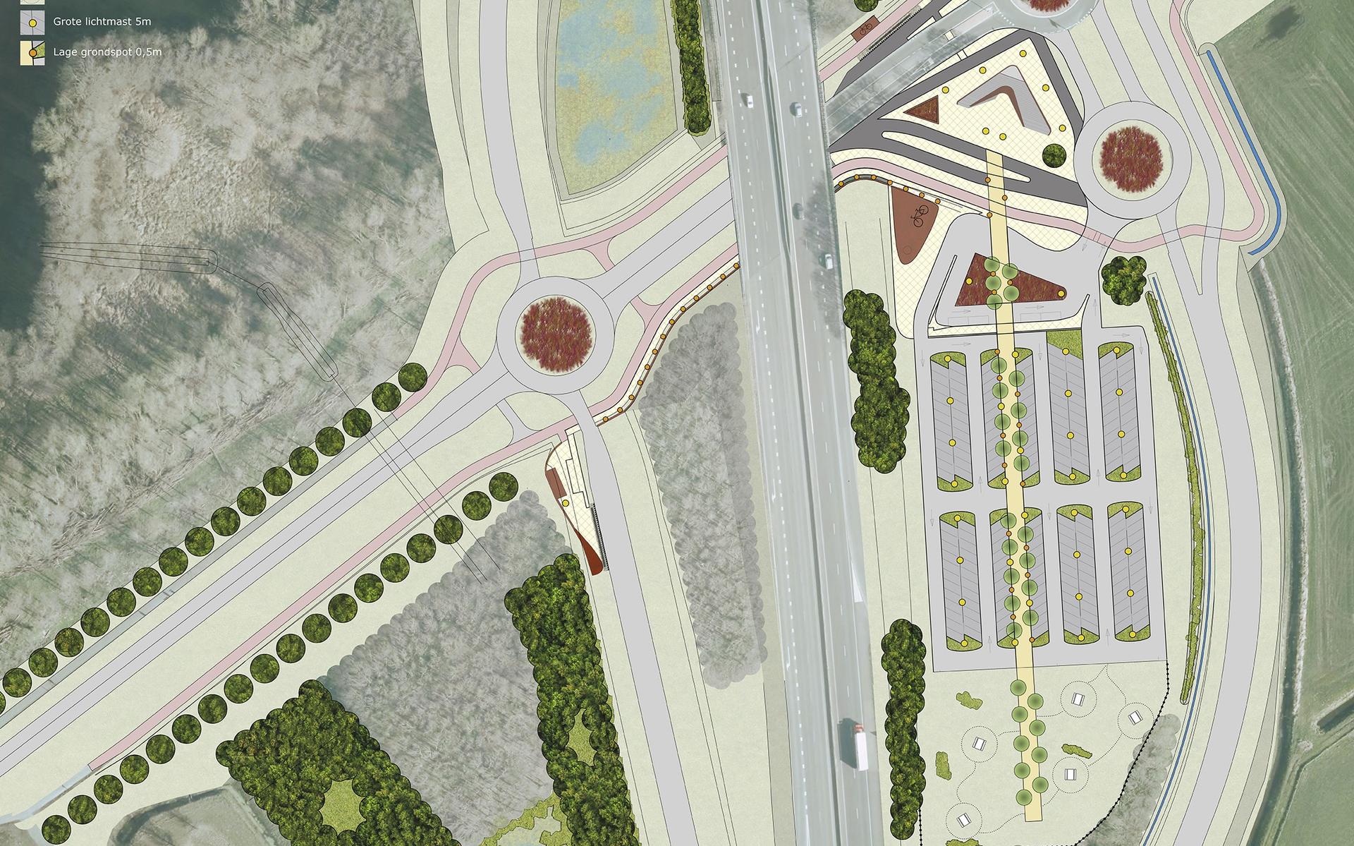 Het afgeblazen plan voor het transferium bij De Punt. De rotonde links moeten er wel komen, vindt de gemeente Tynaarlo.