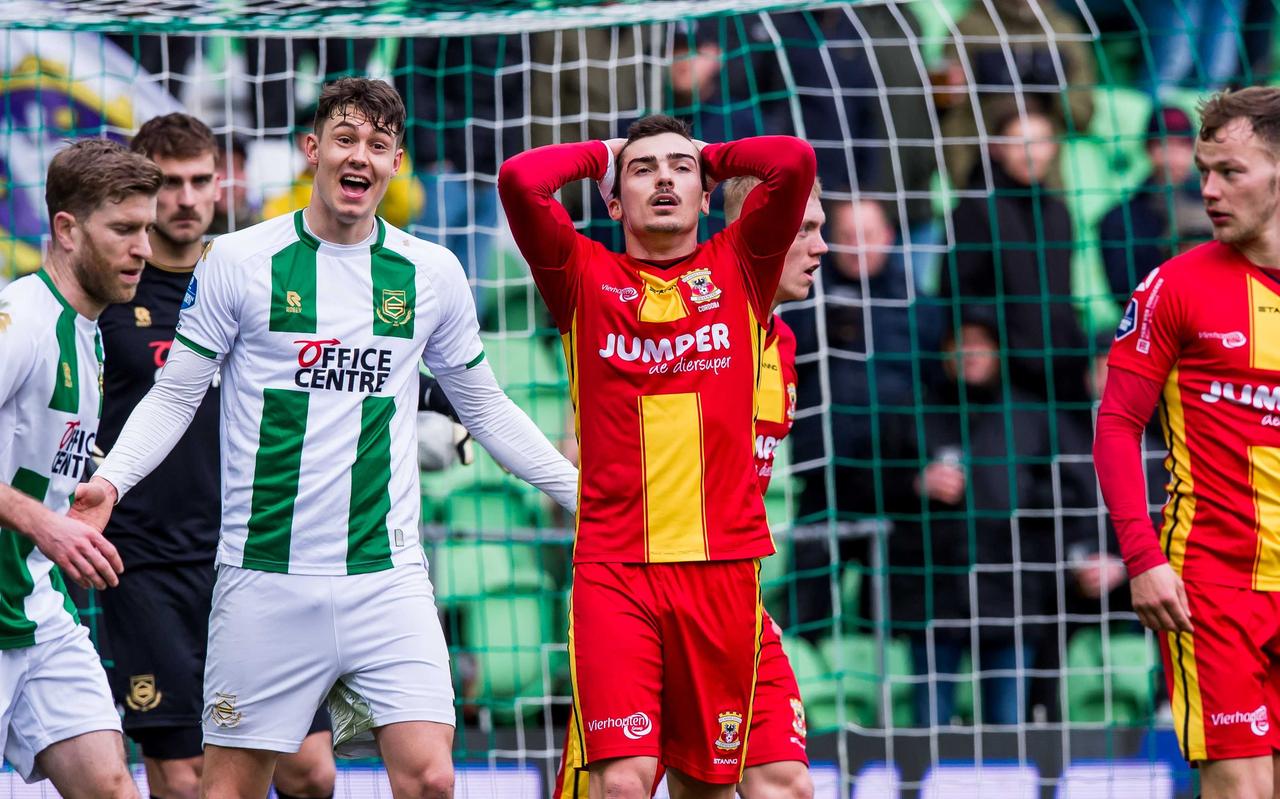 Inigo Cordoba of Go Ahead Eagles tijdens de Nederlandse eredivisie wedstrijd tussen FC Groningen en Go Ahead Eagles in het Euroborg stadion op 6 februari 2022 in Groningen. Inigo Cordoba of Go Ahead Eagles tijdens de Nederlandse eredivisie wedstrijd tussen FC Groningen en Go Ahead Eagles in het Euroborg stadion op 6 februari 2022 in Groningen.