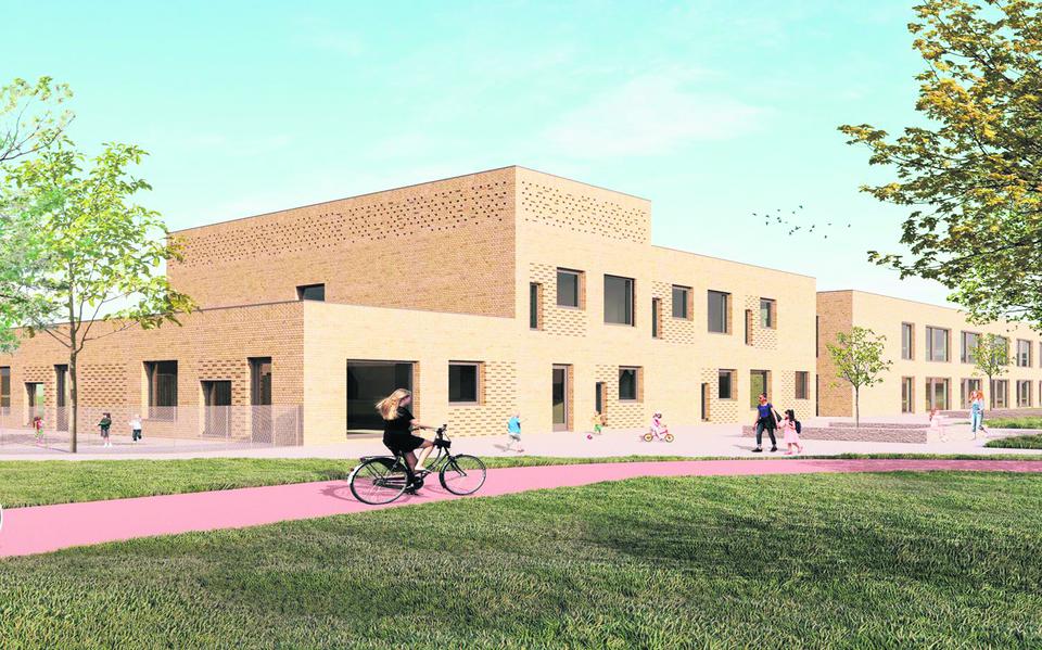 Het nieuwe schoolgebouw voor OBS Klazienaveen. De bouw ligt op schema. 