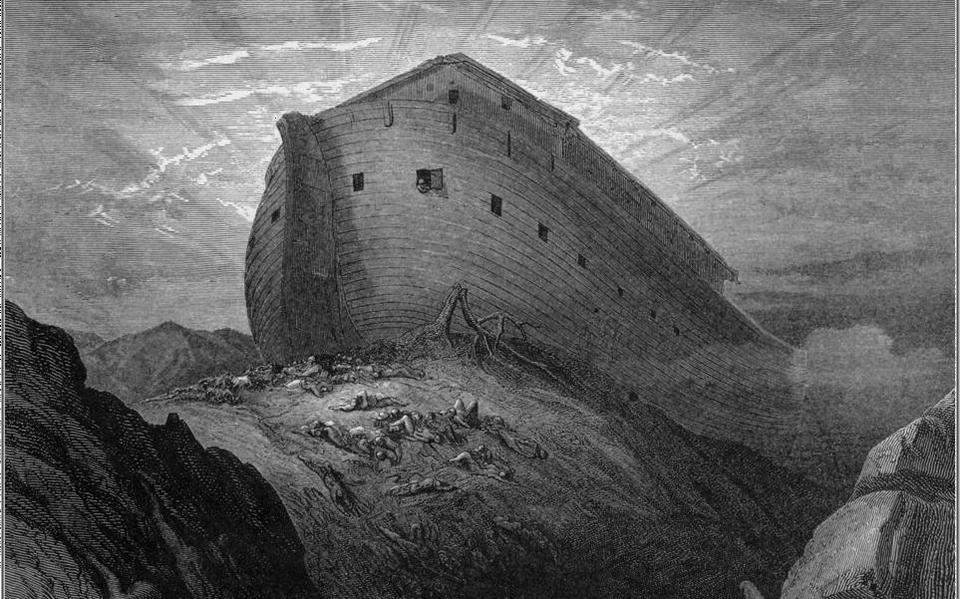 De ark van Noach tijdens de zondvloed, getekend door Gustave Dore