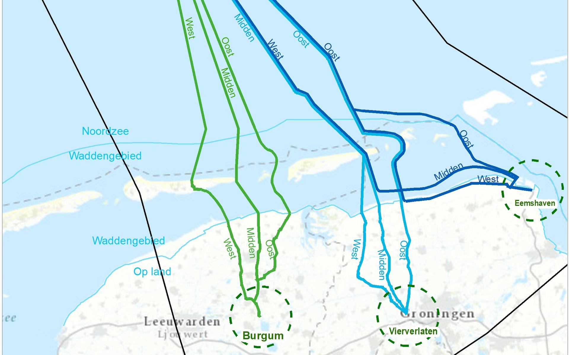Er zijn negen mogelijke routes voor de nieuwe kabel van het windpark boven de wadden