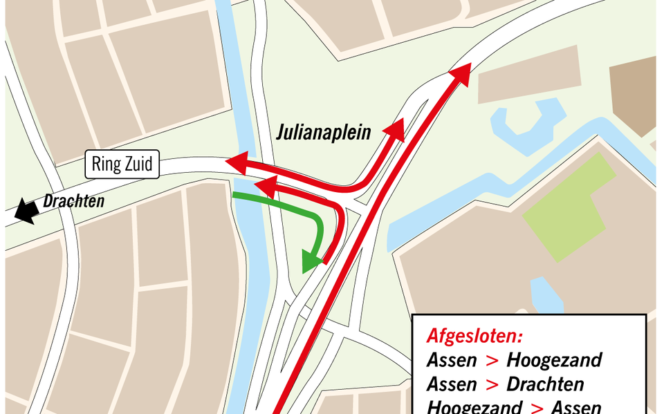 De verkeerssituatie op/rond het Julianaplein op 4 en 5 mei. 