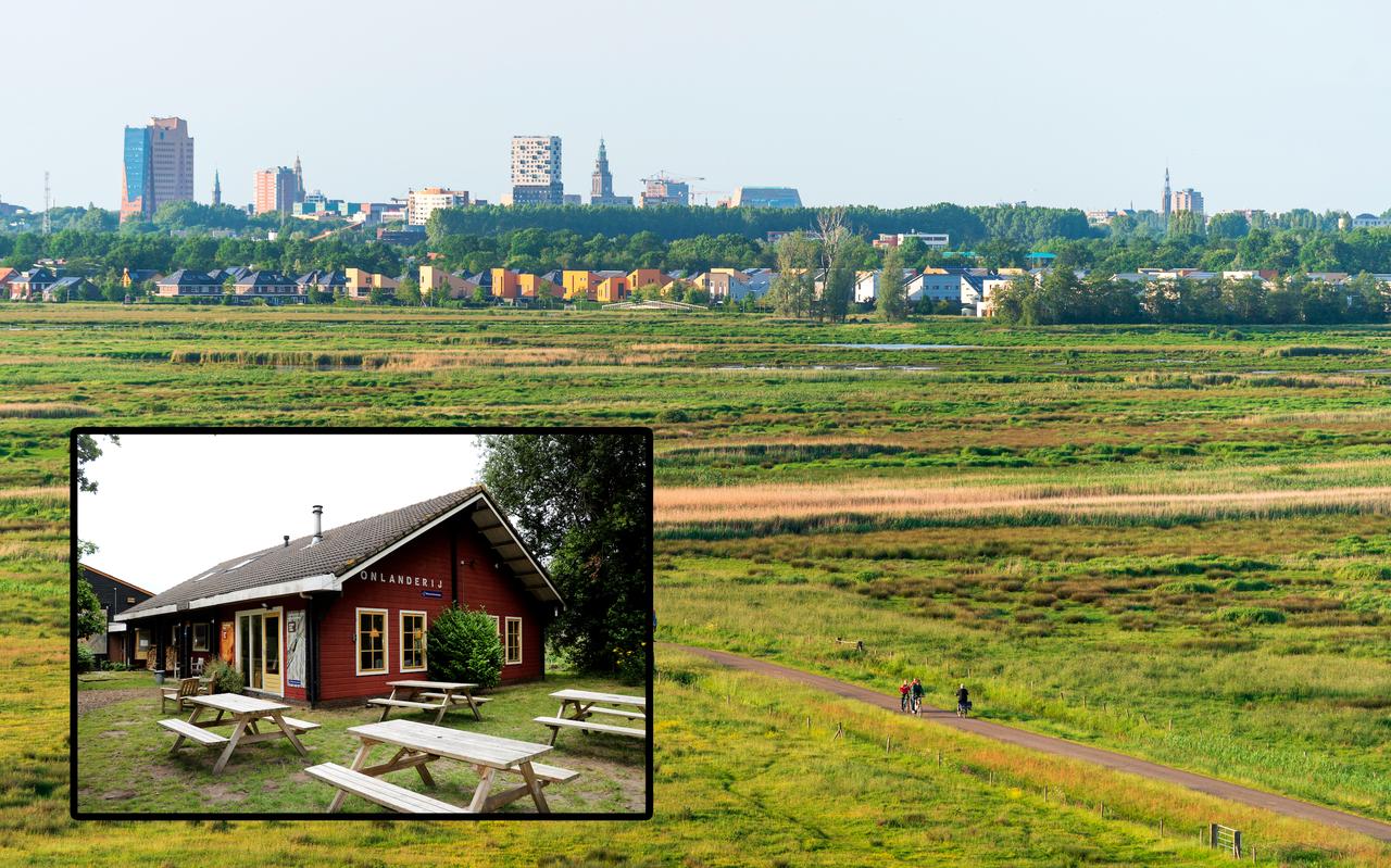 De Onlanden, gezien vanaf de uitkijktoren. Inzet: De Onlanderij. De Onlanden, gezien vanaf de uitkijktoren. Inzet: De Onlanderij.