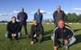 Dennis Kruize, Henk Grijzen, Henk Moesker, Hennie Hemme, Erik Hendriks en Ronnie Luiten op het hoofdveld van Titan.  Foto: DvhN