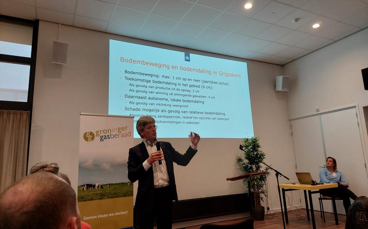 Inspecteur-generaal Theodor Kockelkoren van het Staatstoezicht op de Mijnen licht toe wat de verwachtingen zijn voor bodemdaling en aardbevingen bij de gasopslag in Grijpskerk. Inspecteur-generaal Theodor Kockelkoren van het Staatstoezicht op de Mijnen licht toe wat de verwachtingen zijn voor bodemdaling en aardbevingen bij de gasopslag in Grijpskerk.