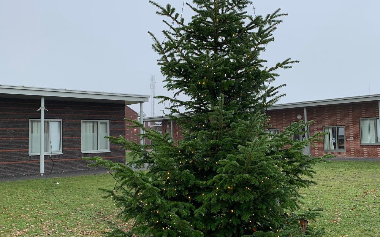 De kerstboom op het asielcentrum in Ter Apel.
