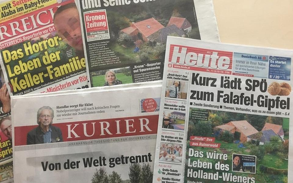 Het nieuws uit Ruinerwold bepaalt nog steeds de voorpagina's van de populaire kranten in Oostenrijk. Foto: AD