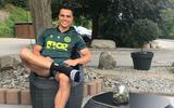 Joey Pelupessy op het terras bij het spelershotel in Duitsland. ,,Ik zal de Molukse cultuur en de warmte altijd koesteren en bij me houden.''