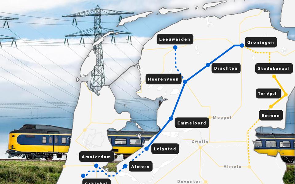 Het voorkeurstracé voor de Lelylijn en Nedersaksenlijn.