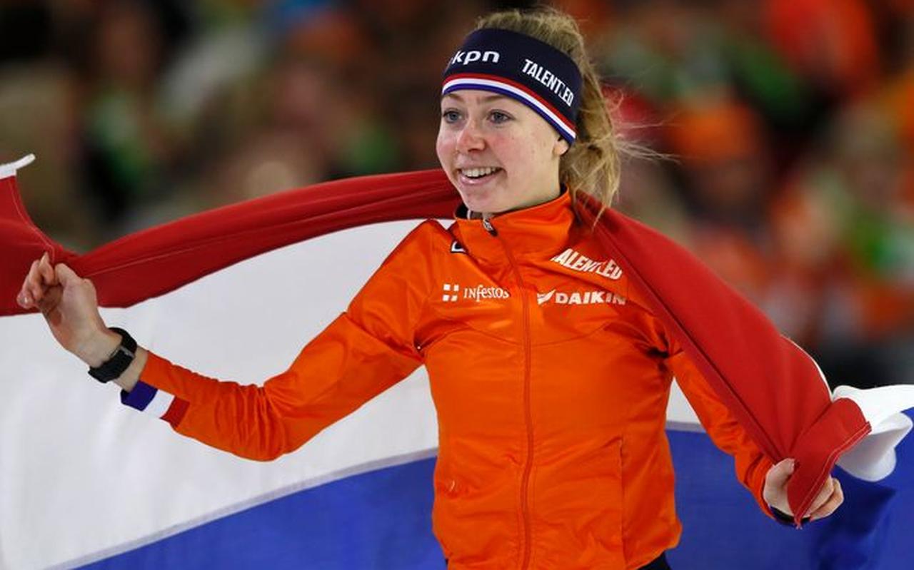 Esmee Visser na het winnen van de 3 kilometer in Thialf in januari van dit jaar. Esmee Visser na het winnen van de 3 kilometer in Thialf in januari van dit jaar.