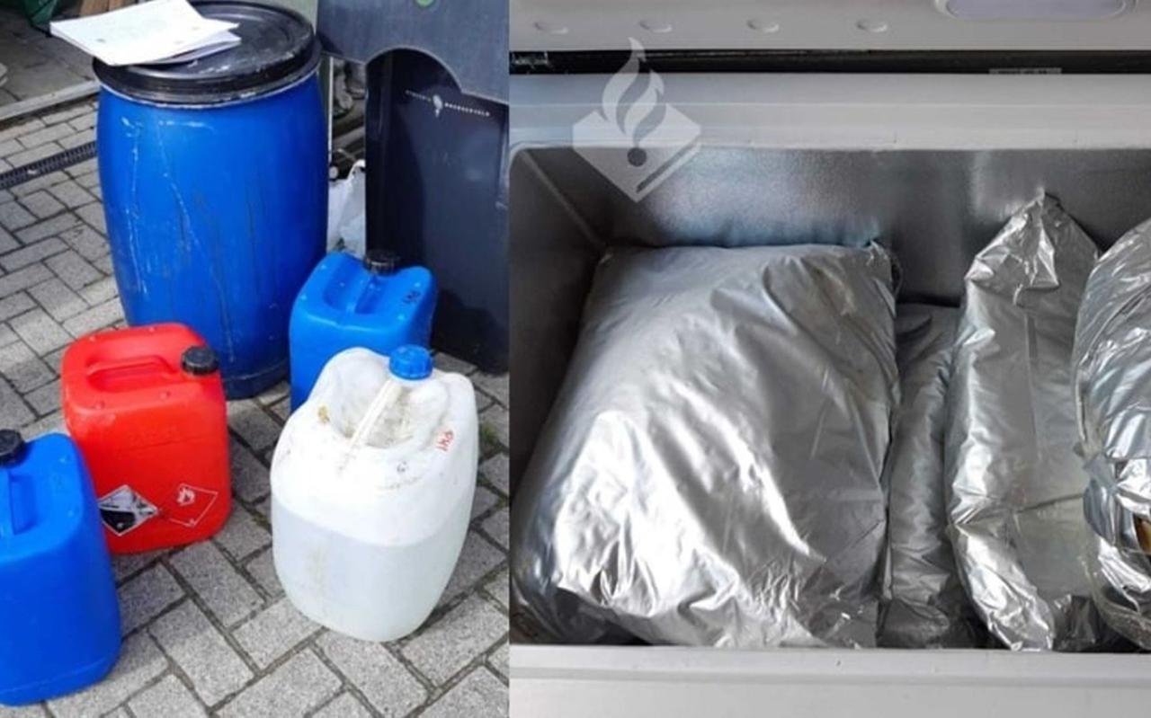 Bij de inval in Nieuw-Roden vond de politie spullen en grondstoffen voor een drugslab. 
