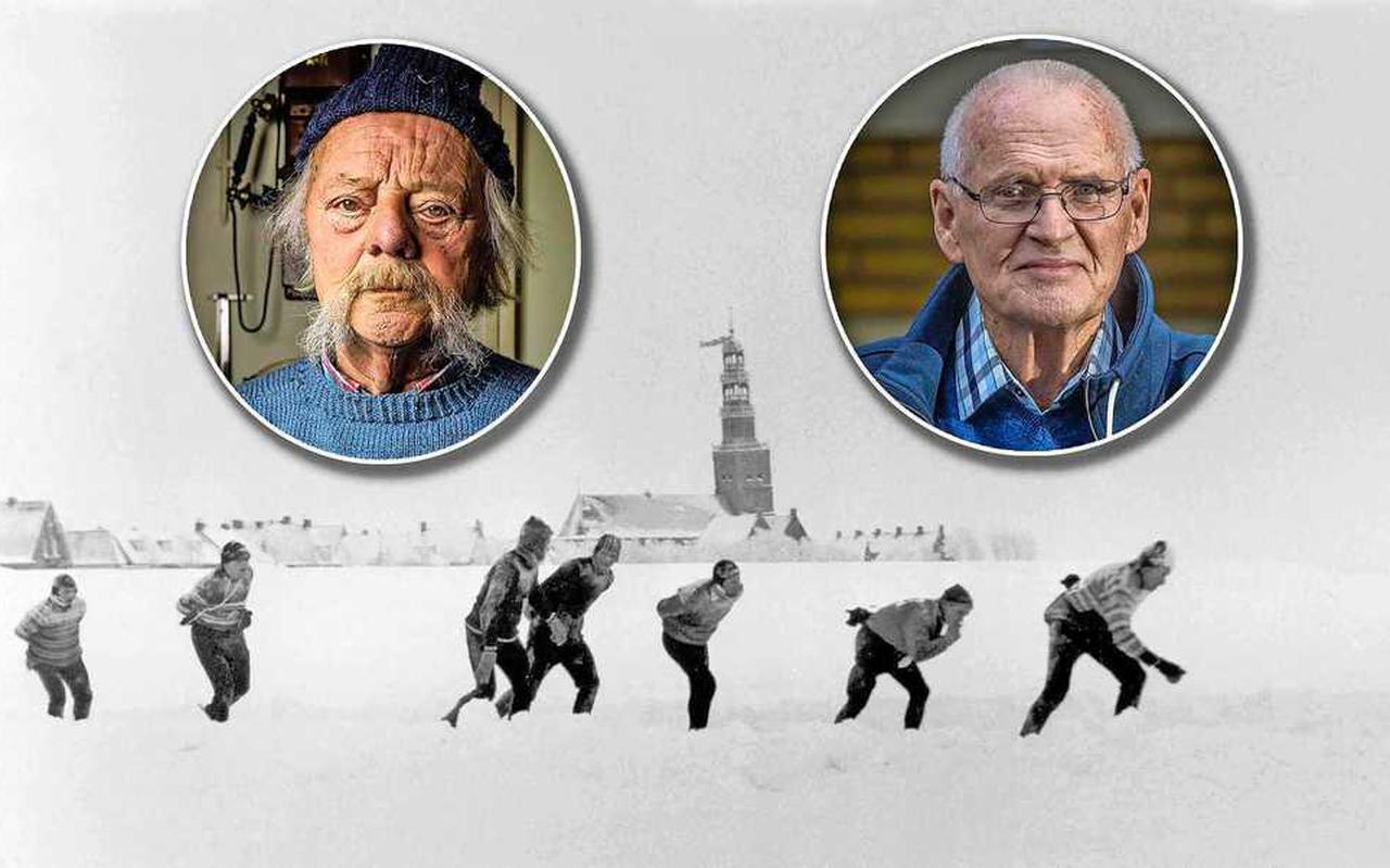 ’Verdwaalde toerrijder’ Henk Ottema (r.) werd De Held van Tolbert, Jaap Nienhuis – op houten schaatsen – De Doordouwer van Usquert.
