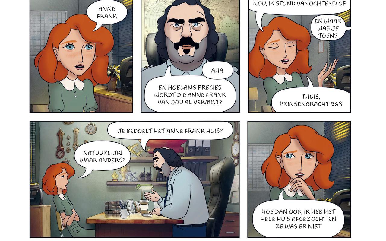 Een illustratie uit de graphic novel Waar is het dagboek van Anne Frank.