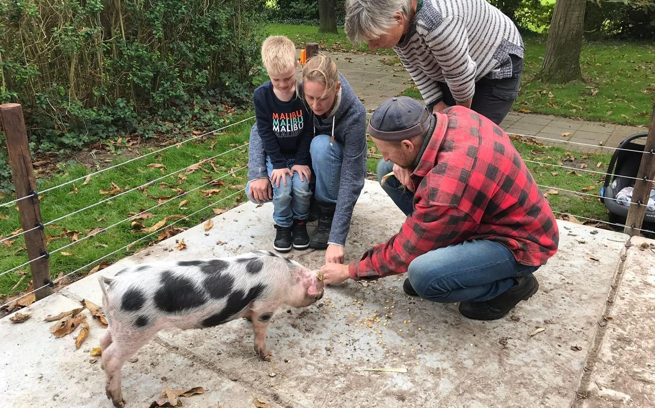 Merel en zoontje Sem maken kennis met Borrie. Merel en zoontje Sem maken kennis met Borrie.