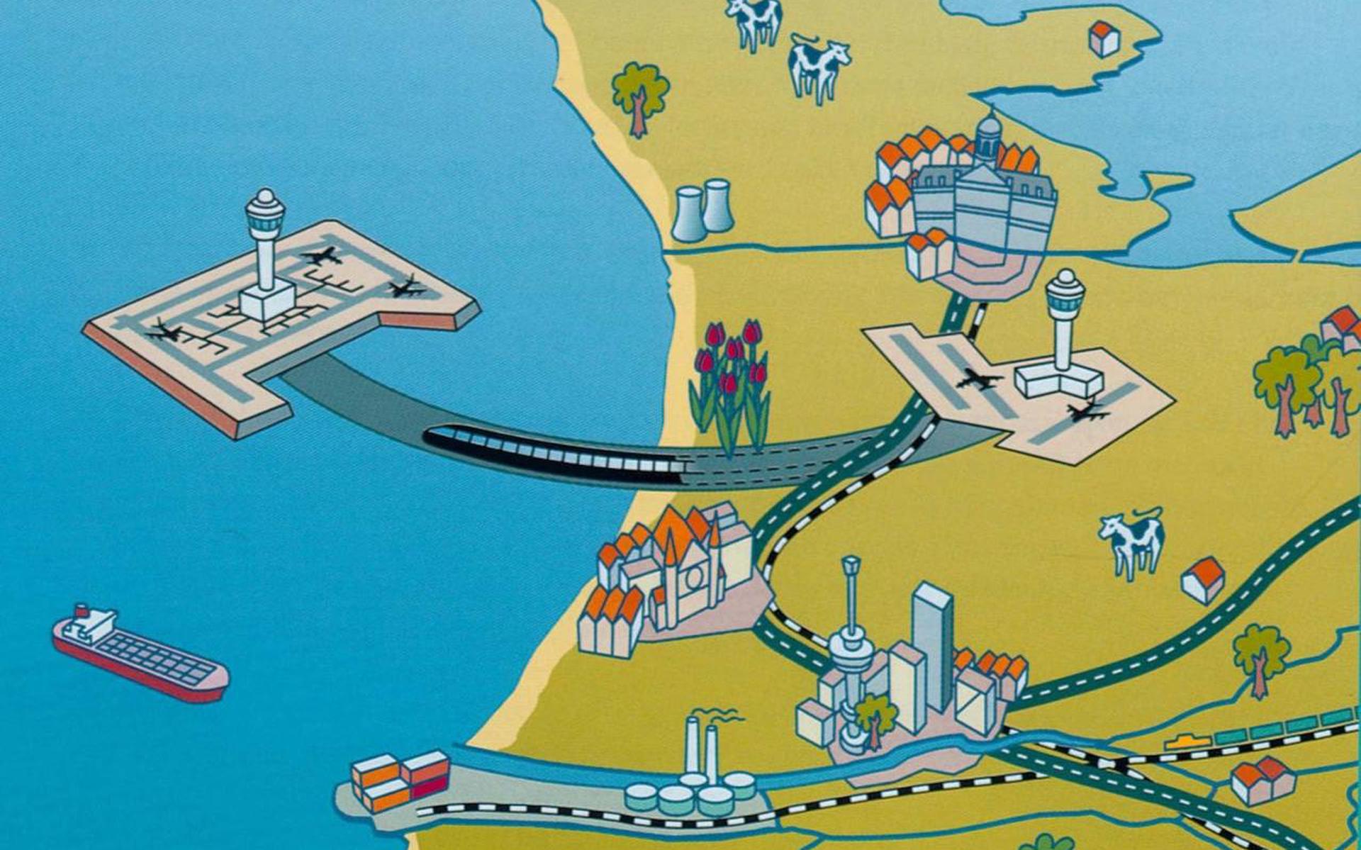 Een al uit 1998 stammend ouder plan voor een Schiphol op zee. Illustratie Archief DvhN