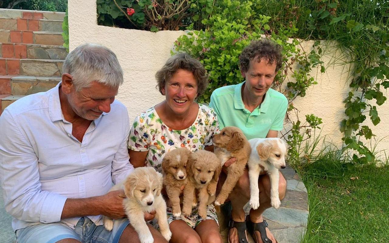 Gerard Smit, assistent-coach van Lycurgus, zijn vrouw Joke en een buurman (vlnr) op Kreta met de vijf geredde hondjes Gerard Smit, assistent-coach van Lycurgus, zijn vrouw Joke en een buurman (vlnr) op Kreta met de vijf geredde hondjes
