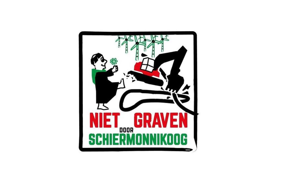 Affiche tegen het plan om stroomkabels door Schiermonnikoog te laten lopen.