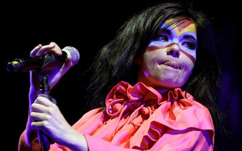 Björk tijdens een concert in Nyon, Zwitserland, 2007. 
